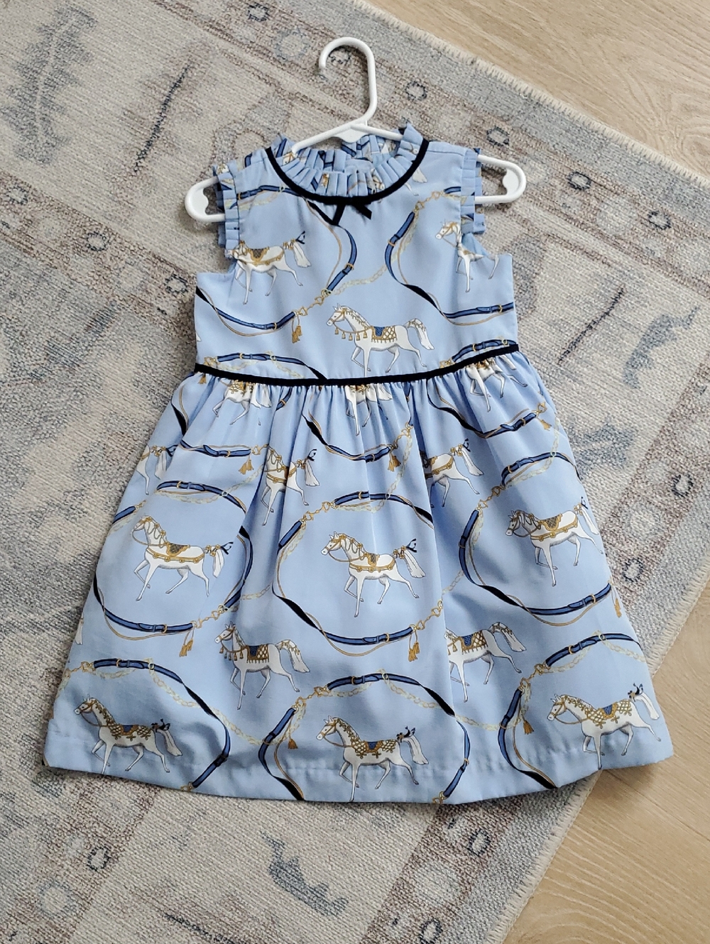 Janie and Jack Girls Toddler Sky Blue Horse Print Dress Sz2T